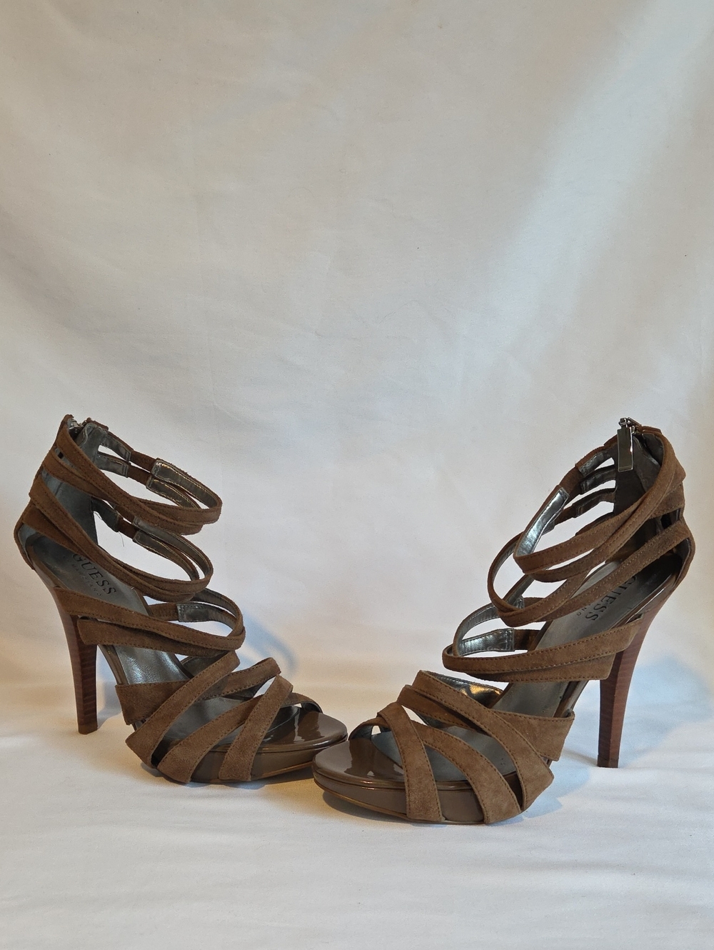 Guess by Marciano Brown Strappy High Heel Sandals